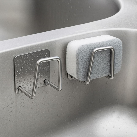 Suport pentru burete de bucatarie, adeziv, inox, argintiu, 4.5 x 4.5 x 3 cm [2]