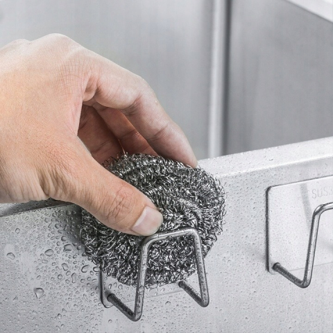 Suport pentru burete de bucatarie, adeziv, inox, argintiu, 4.5 x 4.5 x 3 cm [7]