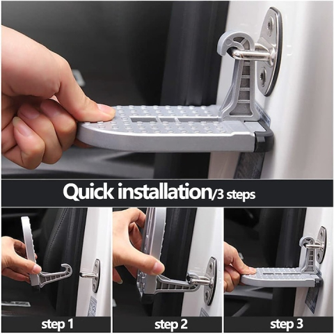 Suport pliabil multifunctional pentru usa masina, pedala acces acoperis, ciocan siguranta, aluminiu, universal, gri [1]