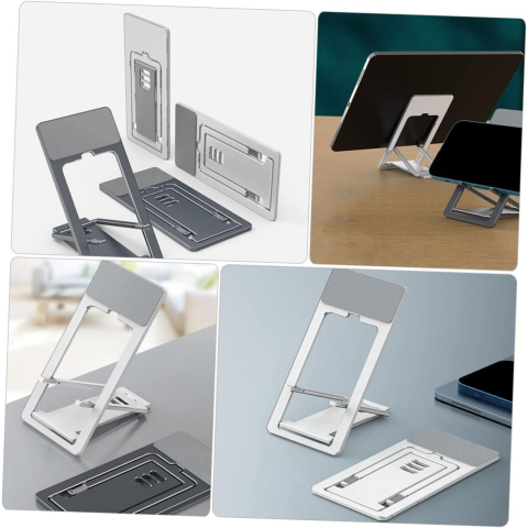 Suport pliabil pentru telefon mobil, reglabil pe 4 trepte, compatibil 4–7 inch, ABS cu insertii din silicon, argintiu, design compact si portabil [4]