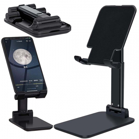 Diverse - Suport pliabil universal pentru telefoane si tablete de pana la 10 inch - Negru