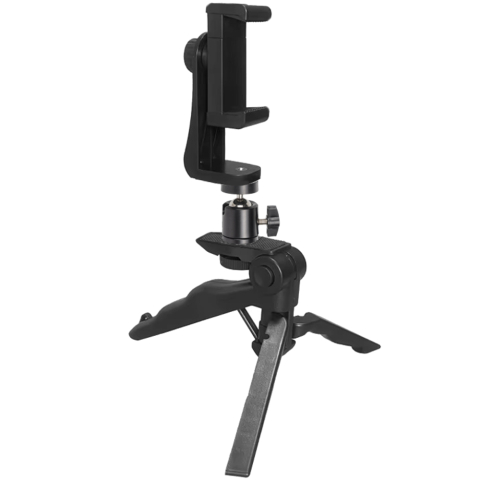 ECHIPAMENTE FOTO - Suport smartphone rotativ cu cap de bila si trepied 2 in 1 tip pistol, prindere cu arc 8 cm, montura 1/4 inch, suport pliabil pentru streaming si vlogging