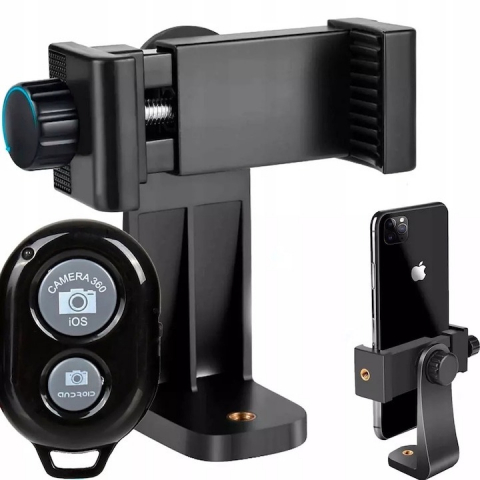 Echipamente vlogging - Suport telefon 360° cu menghina,2x filet universal 1/4, prindere universala si telecomanda bluetooth