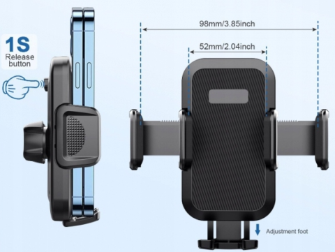 Suport telefon auto cu ventuza pentru bord, aluminiu, prindere tripla, negru [4]