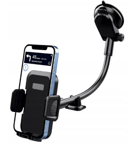 Alte gadgeturi auto - Suport telefon auto cu ventuza pentru bord, aluminiu, prindere tripla, negru