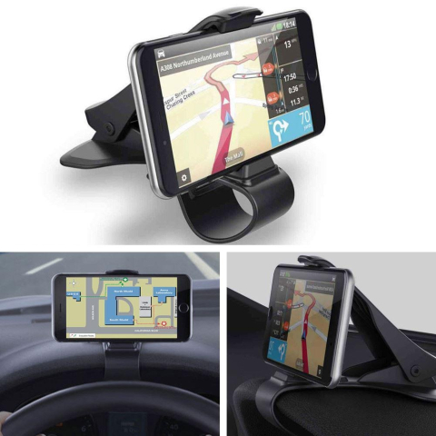 Suport telefon auto pentru bord cu clema reglabila, universal, prindere sigura, utilizare cu o mana, negru [20]