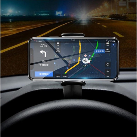 Suport telefon auto pentru bord cu clema reglabila, universal, prindere sigura, utilizare cu o mana, negru [15]