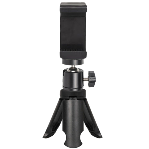 Trepiezi & Diverse - Suport telefon cu prindere pe arcuri, cap cu bila rotativ 360° si surub de blocare, deschidere 5.5–8 cm, montura 1/4 inch, ABS si metal, negru