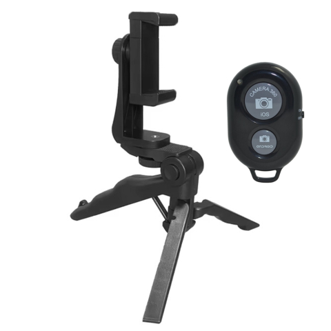 ECHIPAMENTE FOTO - Suport telefon rotativ cu trepied 2 in 1 tip pistol, suport smartphone cu prindere cu arc deschidere 8 cm, montura 1/4 inch, pliabil, pentru streaming si vlogging