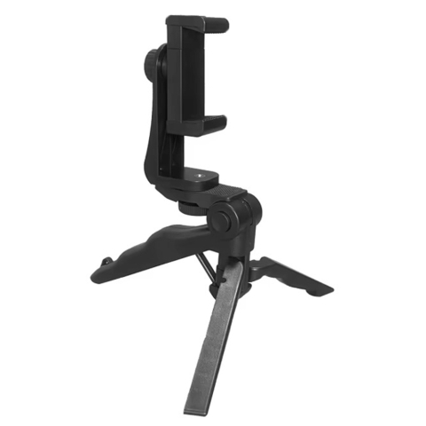 ECHIPAMENTE FOTO - Suport telefon rotativ cu trepied 2 in 1 tip pistol, suport smartphone cu prindere cu arc deschidere 8 cm, montura 1/4 inch, pliabil, pentru streaming si vlogging