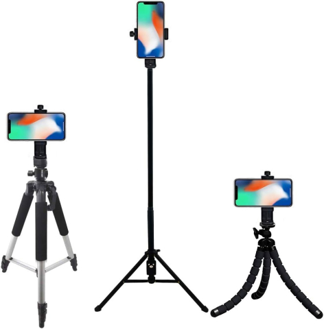 Suport telefon rotativ pentru trepied cu prindere reglabila 55-105 mm si montura universala 1/4 inch, adaptor smartphone vertical orizontal, negru [6]