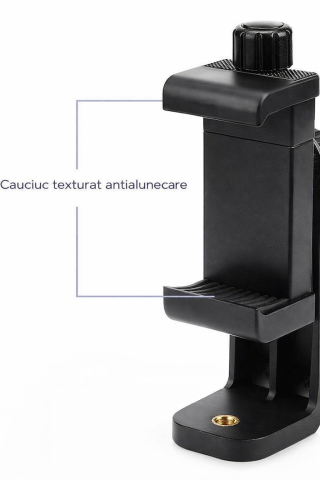 Suport telefon rotativ pentru trepied cu prindere reglabila 55-105 mm si montura universala 1/4 inch, adaptor smartphone vertical orizontal, negru [3]