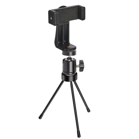 ECHIPAMENTE FOTO - Suport telefon universal cu mini trepied metalic 13.5 cm si cap rotativ reglabil, suport smartphone deschidere 8.2 cm, ABS si metal, baza anti-alunecare