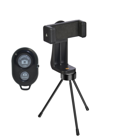 ECHIPAMENTE FOTO - Suport telefon universal cu mini trepied metalic 13.5 cm si telecomanda Bluetooth, suport smartphone reglabil 8.2 cm, ABS si metal, baza anti-alunecare