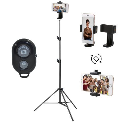 Echipamente vlogging - Suport telefon universal cu trepied reglabil pana la 200 cm, deschidere suport pana la 10 cm, montura universala 1/4 inch, rotire portret si landscape