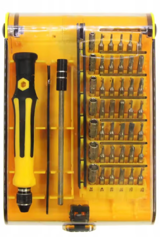 Diverse - Surubelnita multifunctionala 42 capete, cu penseta si tija de extensie pentru zone greu accesibile, galben