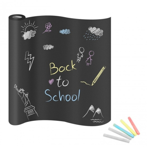 Tabla adeziva neagra pentru scris si desenat, 200 x 45 cm, cu folie autoadeziva tip tabla de scris si 5 x crete colorate, ideala pentru scoala, acasa sau restaurant [10]