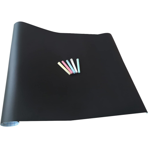 Tabla adeziva neagra pentru scris si desenat, 200 x 45 cm, cu folie autoadeziva tip tabla de scris si 5 x crete colorate, ideala pentru scoala, acasa sau restaurant [18]