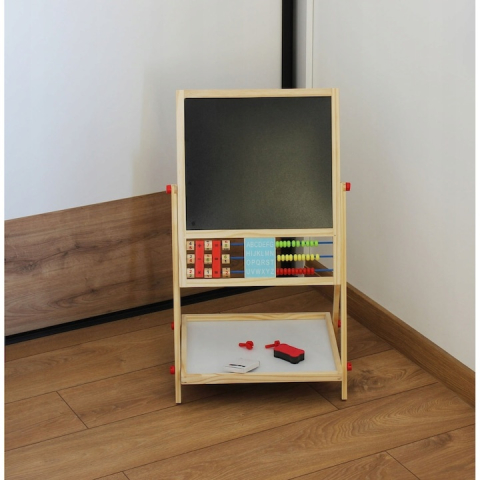 Tabla cu doua fete tip sevalet cu tavita depozitare, numaratoare, ceas, numere, marker, creta si burete incluse, dimensiune 34x42x65 cm [2]