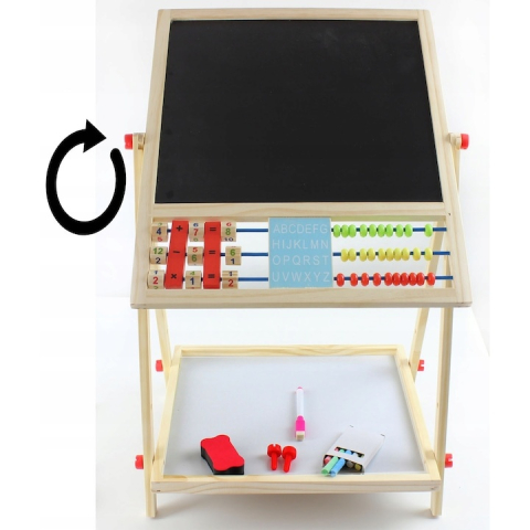 Tabla cu doua fete tip sevalet cu tavita depozitare, numaratoare, ceas, numere, marker, creta si burete incluse, dimensiune 34x42x65 cm [9]