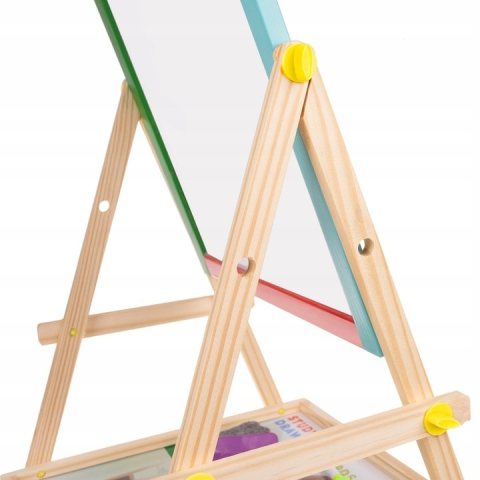 Tabla cu doua fete tip sevalet cu tavita depozitare, rama colorata, marker, creta si burete incluse, dimensiune 34x42x65 cm [9]