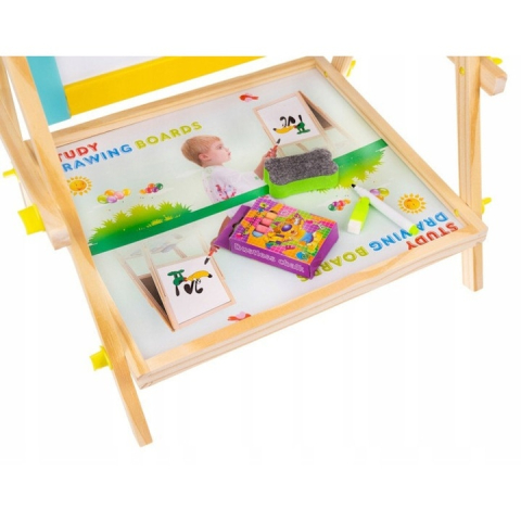 Tabla cu doua fete tip sevalet cu tavita depozitare, rama colorata, marker, creta si burete incluse, dimensiune 34x42x65 cm [7]