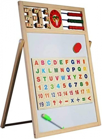 Jucării educative - Tabla magnetica cu 2 fete, litere si cifre magnetice incluse, numaratoare, 54x36 cm - Multicolor
