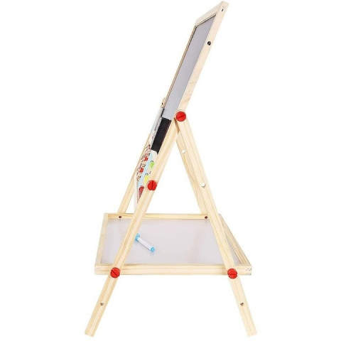 Tablita magnetica interactiva pentru copii, cu 2 fete, suport lemn, socotitoare, marker, burete si creta, alb-negru [5]