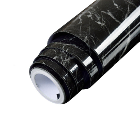 Casa - Tapet autocolant negru 100 x 40 cm, model marmura cu insertii albe
