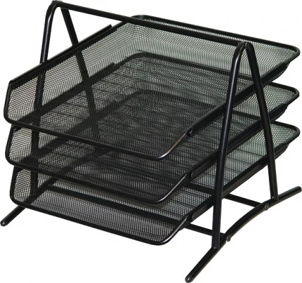 Diverse accesorii papetarie - Tavita pentru documente, negru, 3 niveluri, 295 x 265 x 345 mm, organizator metalic tip mesh pentru birou