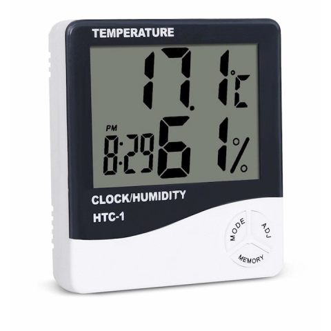 ELECTRONICE - Termohigrometru digital cu ceas si memorie min/max, afisaj LCD mare, monitorizare temperatura si umiditate, 9 x 2 x 10 cm