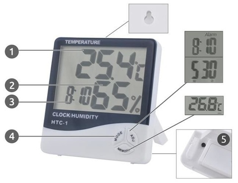 Termohigrometru digital cu ceas si memorie min/max, afisaj LCD mare, monitorizare temperatura si umiditate, 9 x 2 x 10 cm [8]