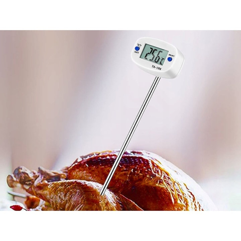Termometru de bucatarie cu sonda din otel inoxidabil, ecran LCD, buton ON/OFF, capac detasabil, lungime 19 cm, 300°C [12]