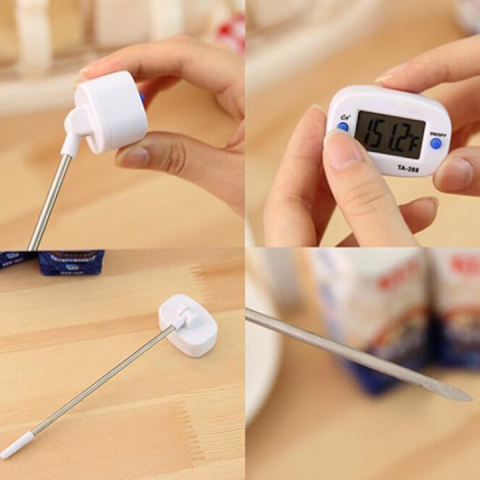 Termometru de bucatarie cu sonda din otel inoxidabil, ecran LCD, buton ON/OFF, capac detasabil, lungime 19 cm, 300°C [13]