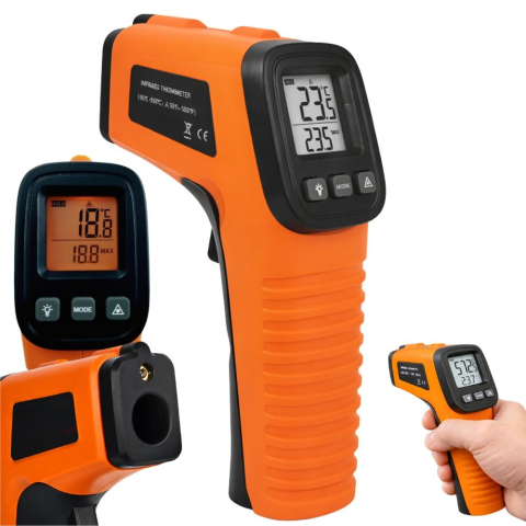 Termometru infrarosu fara contact -50 +550°C, digital LCD, masurare rapida temperatura, industrial auto, portocaliu [1]