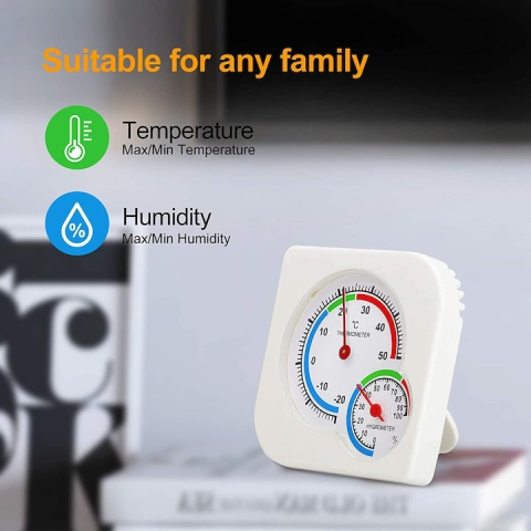 Termometru si higrometru analog, alb, -20°C pana la +50°C, 7.5 x 1.3 cm – monitorizare precisa a temperaturii si umiditatii ambientale [1]