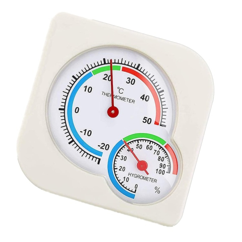 Termometre - Termometru si higrometru analog, alb, -20°C pana la +50°C, 7.5 x 1.3 cm – monitorizare precisa a temperaturii si umiditatii ambientale