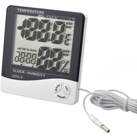 Termometru si higrometru digital cu sonda pentru exterior, afisaj LCD, ceas si alarma, alb – masurare precisa a temperaturii si umiditatii interioare/exterioare [5]