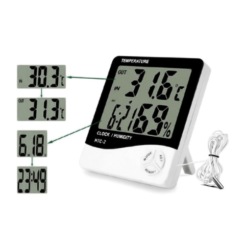 Termometru si higrometru electronic pentru interior, afisaj LCD, masurare temperatura si umiditate, cu alarma, memorie Min/Max, suport inclus, alimentare 1 x AAA, 10 x 9 x 2 cm, alb [2]