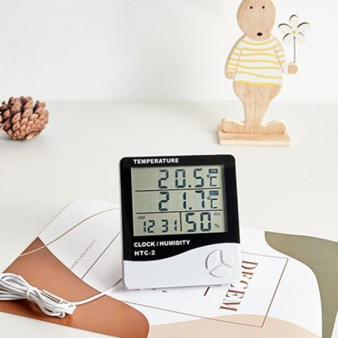 Termometru si higrometru electronic pentru interior, afisaj LCD, masurare temperatura si umiditate, cu alarma, memorie Min/Max, suport inclus, alimentare 1 x AAA, 10 x 9 x 2 cm, alb [5]