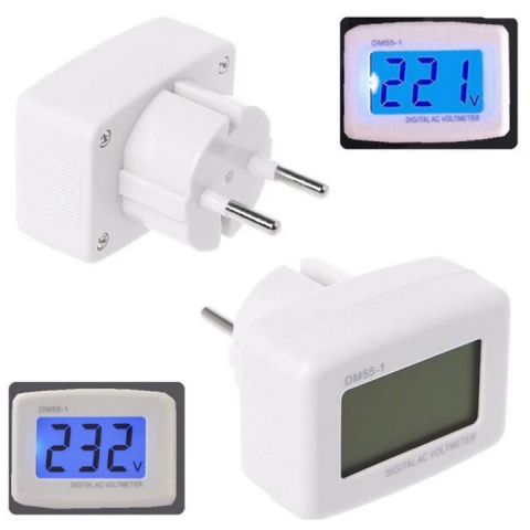 Retelistica & Supraveghere - Tester de tensiune, voltmetru digital pentru uz casnic, cu stecher pentru priza inclus, 80-300V - Alb