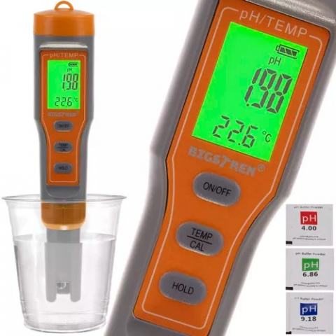 Testere apa - Tester digital apa, afisaj LCD, temperatura si pH, pentru uz casnic, piscina, acvariu, portocaliu/gri