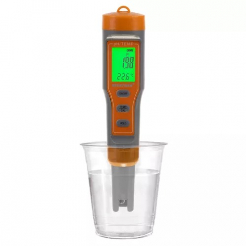 Tester digital apa, afisaj LCD, temperatura si pH, pentru uz casnic, piscina, acvariu, portocaliu/gri [8]