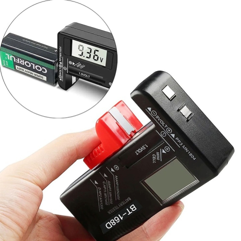 Tester digital pentru tensiunea bateriilor, afisaj LCD, compatibil 1.5V-9V, universal pentru baterii uzuale, negru [2]