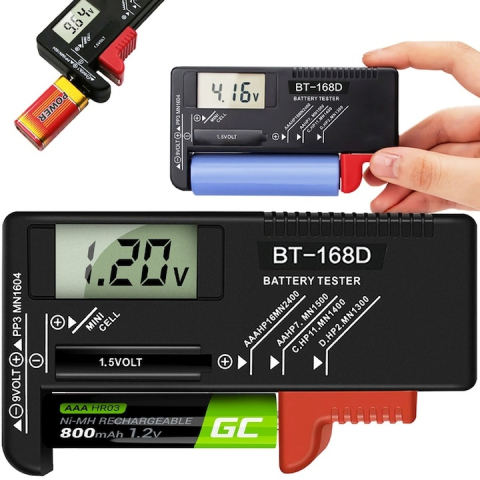 Uz casnic - Tester digital pentru tensiunea bateriilor, afisaj LCD, compatibil 1.5V-9V, universal pentru baterii uzuale, negru