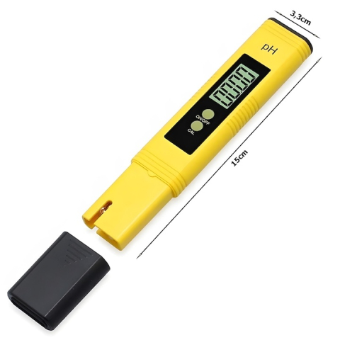 Tester digital pH pentru apa, gama 0.00–14.00, precizie 0.01, autocalibrare, solutii tampon incluse, afisaj LCD, husa protectie, galben-negru [12]