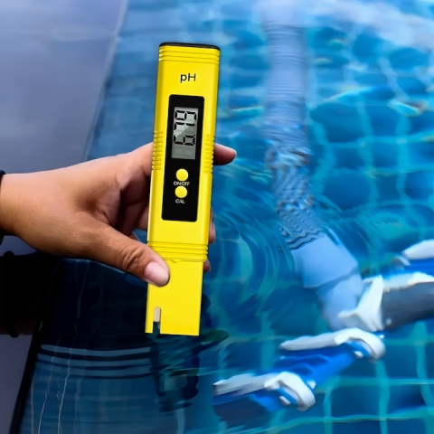 Tester digital pH pentru apa, gama 0.00–14.00, precizie 0.01, autocalibrare, solutii tampon incluse, afisaj LCD, husa protectie, galben-negru [6]