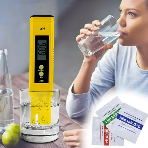 Tester digital pH pentru apa, gama 0.00–14.00, precizie 0.01, autocalibrare, solutii tampon incluse, afisaj LCD, husa protectie, galben-negru [5]