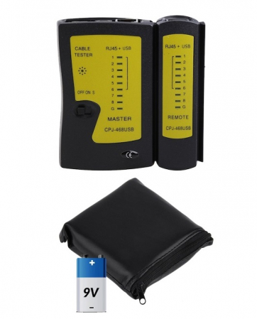 ELECTRONICE - Tester cablu de retea LAN mufe RJ45 cu USB,baterie de 9V si gentuta incluse