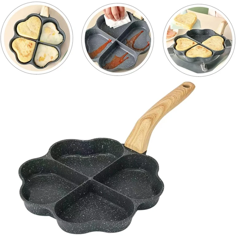 Tigaie neagra 18,5 cm cu 4 compartimente in forma de inima, maner 15 cm [6]